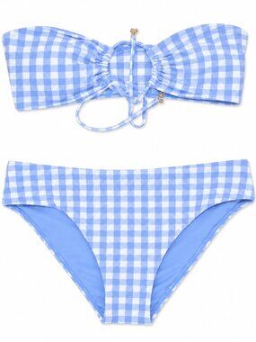 BNWT Quintsoul Oh Happy Day Gingham Bandeau Bathing Suit set - Medium Retail $84